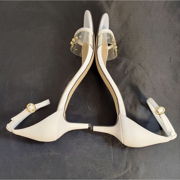 KARL LAGERFELD DIXIE CLEAR LUCITE LOW HEEL ADJUSTABLE BUCKLE&ANKLE SANDAL - Picture 6 of 14